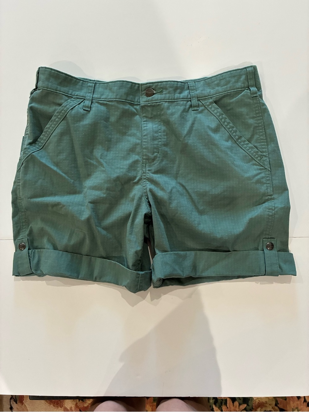 Carhartt Teal Green Roll-Cuff Flat Front Ladies Shorts